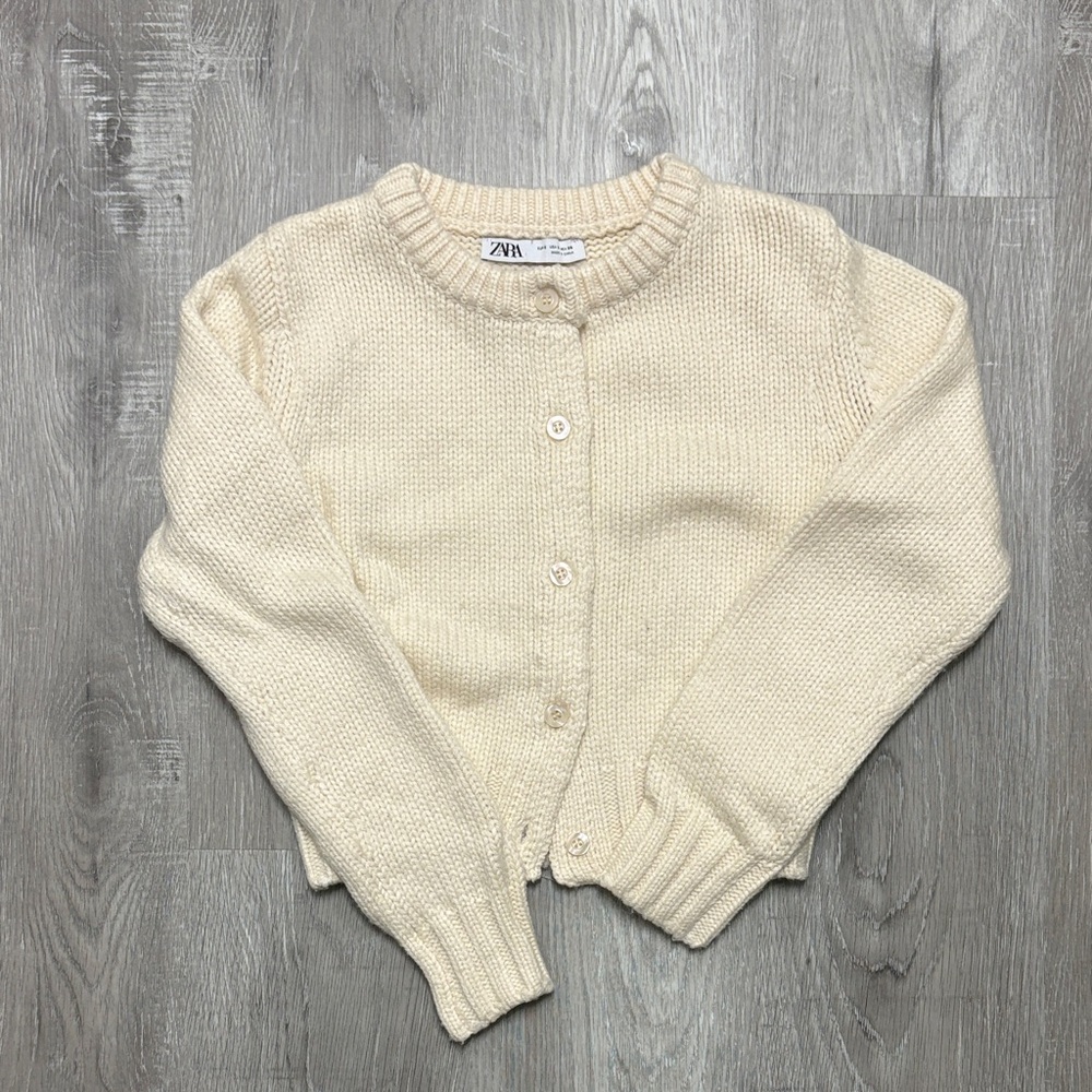 Zara Ivory Cream Knit Button-Front Cardigan